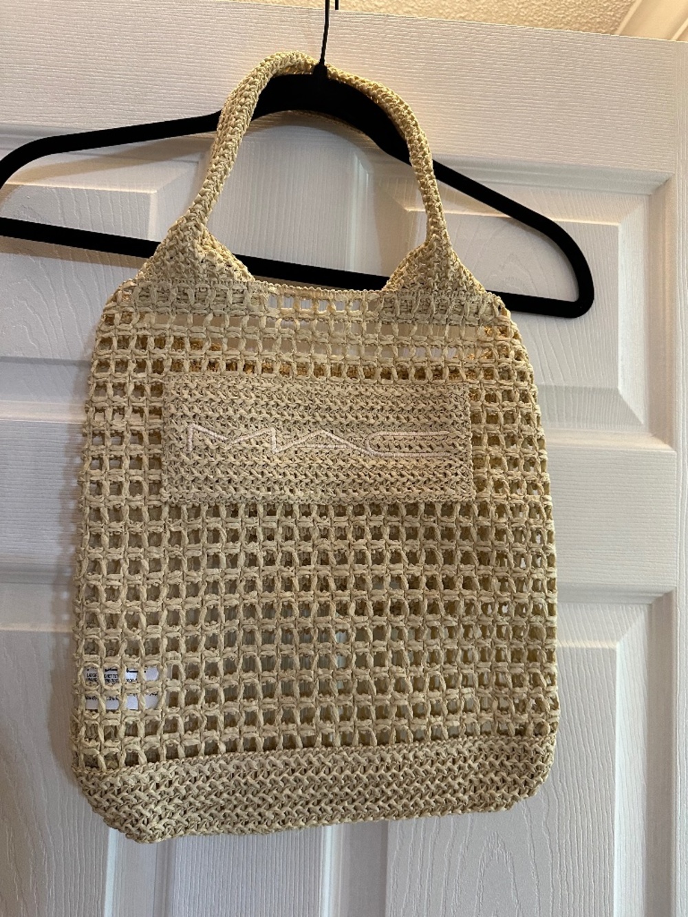 MAC Crochet Tote Natural Raffia Straw Open Weave Beach Bag New